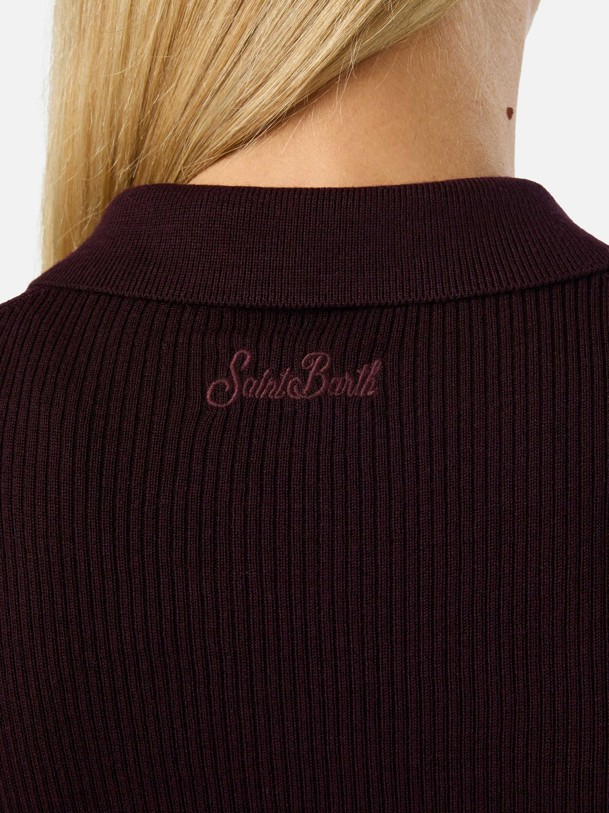 Aubergine Odell merino wool polo collar knit