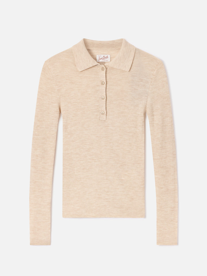 Punto con cuello polo Grain Odell en lana merino 