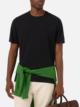 T-shirt Orson noir en crêpe de coton avec broderie logo 