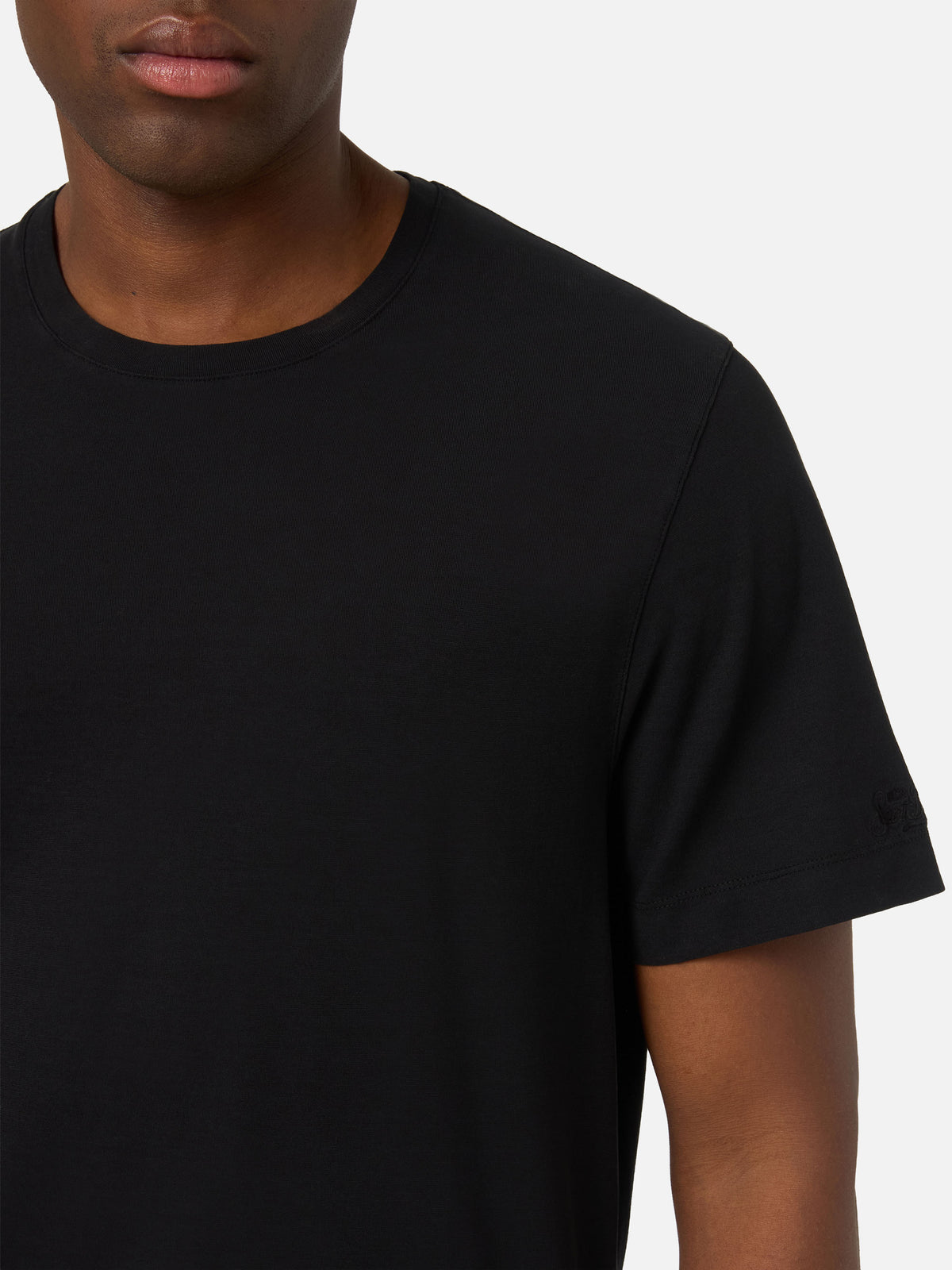 T-shirt Orson noir en crêpe de coton avec broderie logo 