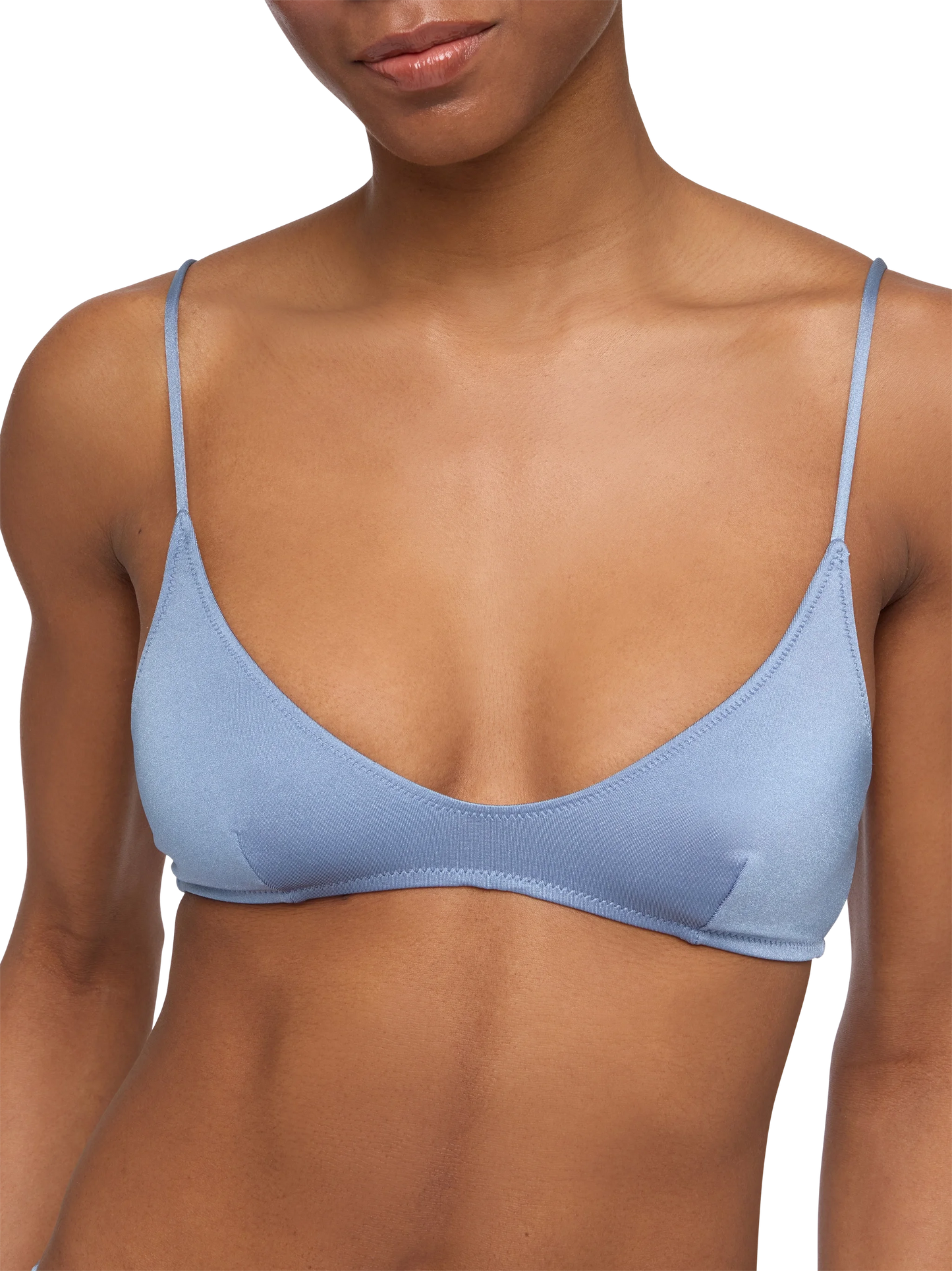 Klassische Badehose „Lido“ in schimmerndem Avioblau – U-Bralette „Paloma“ in schimmerndem Avioblau
