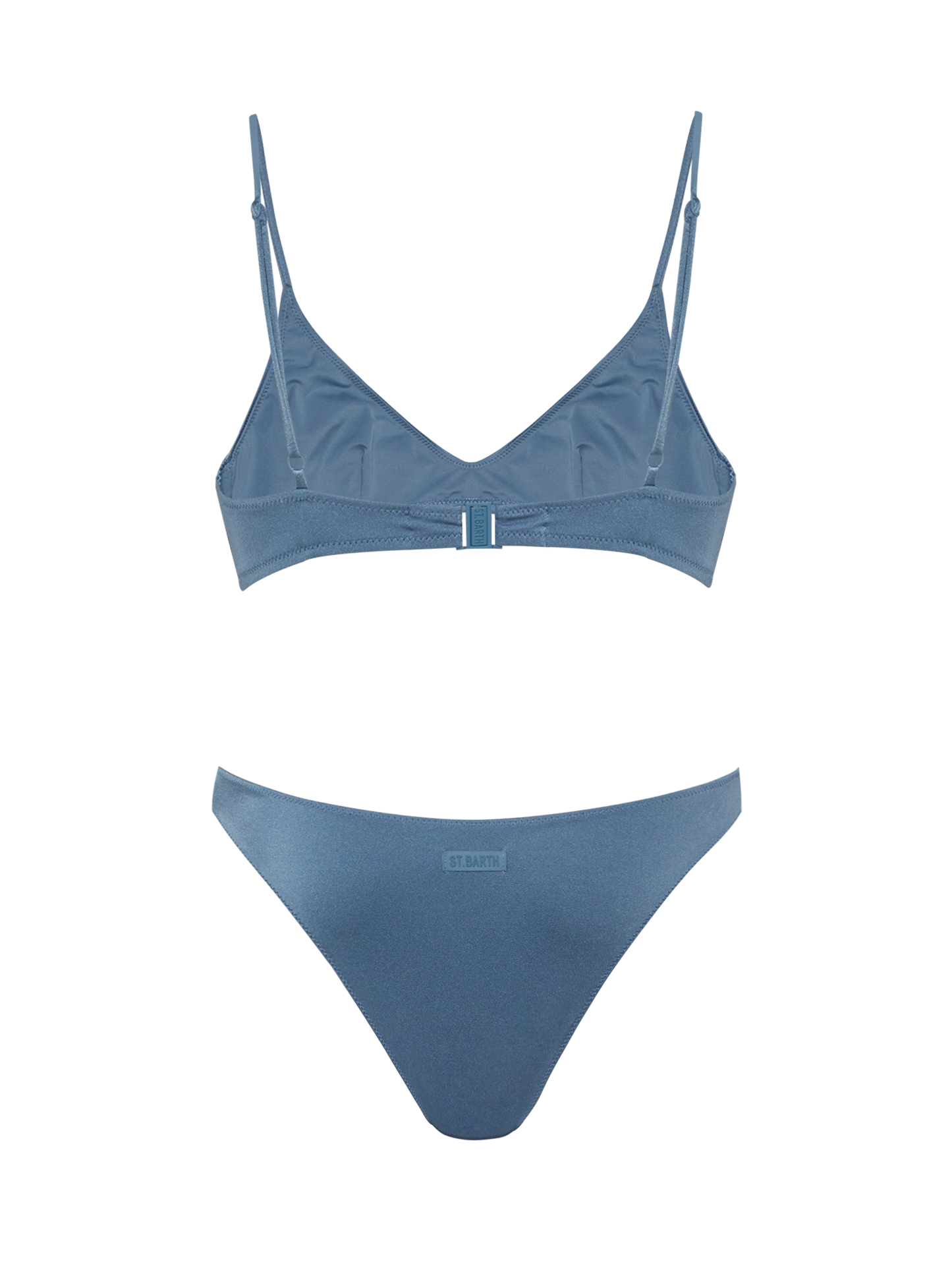 Klassische Badehose „Lido“ in schimmerndem Avioblau – U-Bralette „Paloma“ in schimmerndem Avioblau