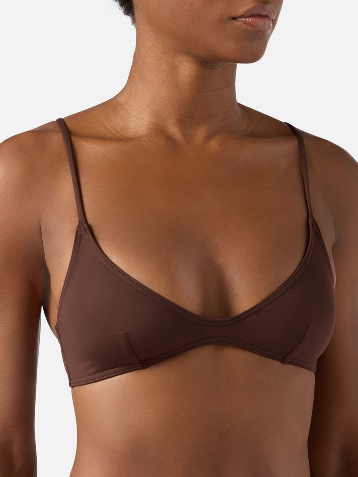 Paloma Bralette-Bikinioberteil mit Hakenverschluss in einfarbigem Dunkelbraun 