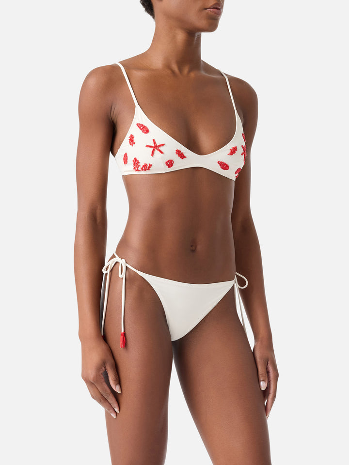 Bikini Paloma Marielle panna con perline e nappette