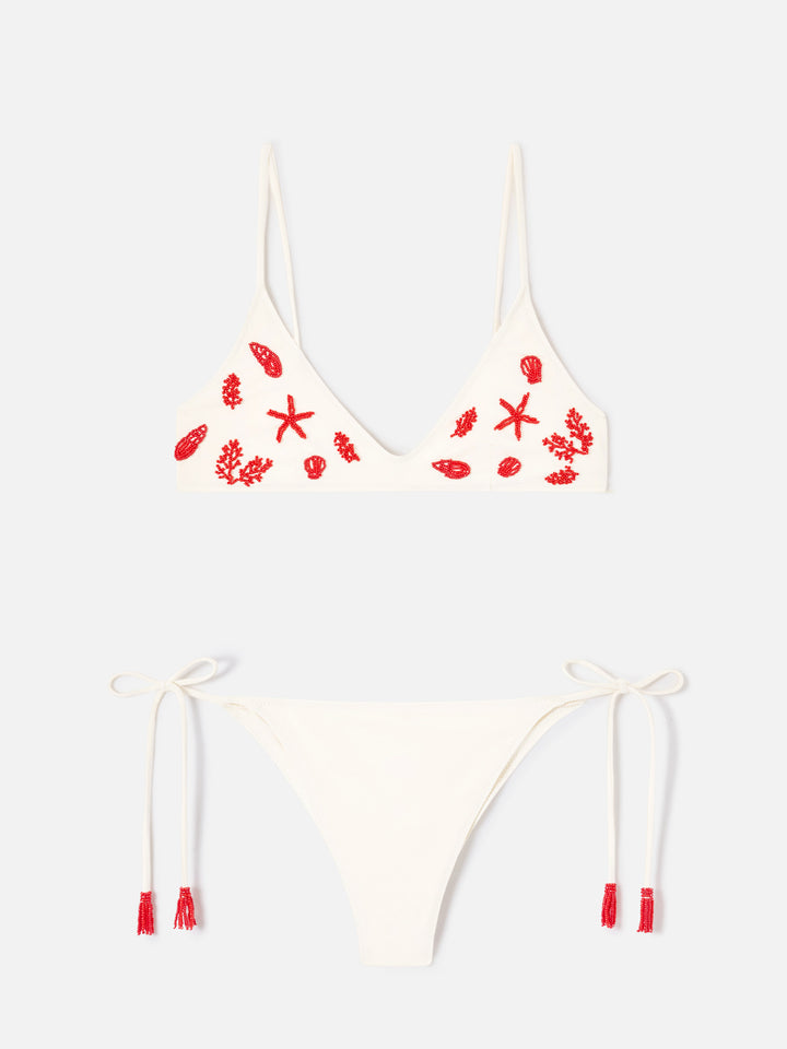 Bikini Paloma Marielle panna con perline e nappette