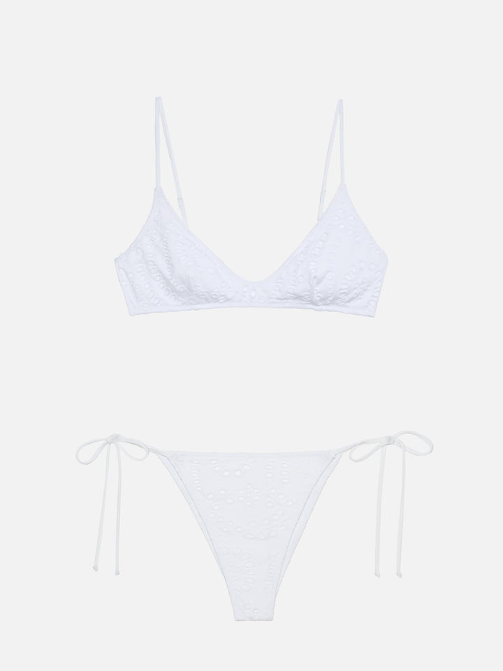 Klassische Badehose aus weißer Sangallo-Spitze von Marielle - U-Ausschnitt-Bralette aus weißer Sangallo-Spitze von Paloma