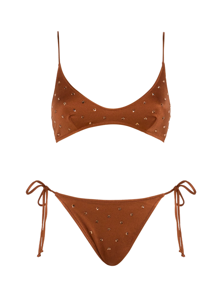 Scoop bralette brown bikini Paloma Marielle with rhinestone embellishment - MC2 Saint Barth