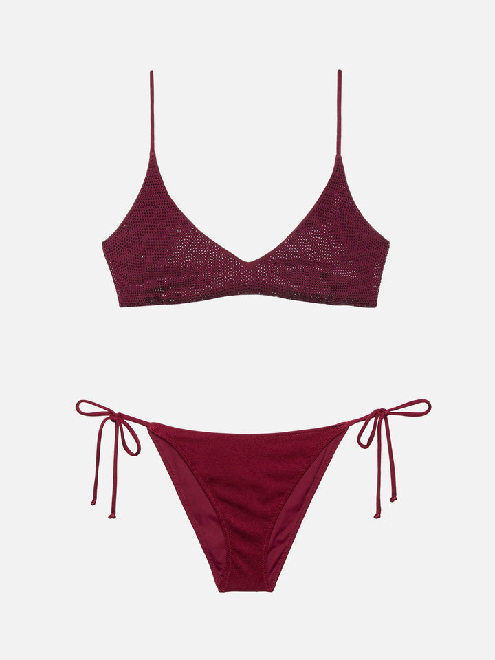 Bralette scollata bordeaux con applicazioni di strass Paloma - Virgo slip mare classico bordeaux con applicazioni di strass