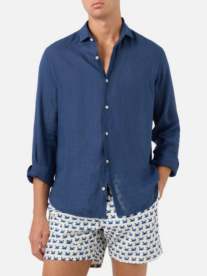 Chemise en lin bleu marine Pamplona 