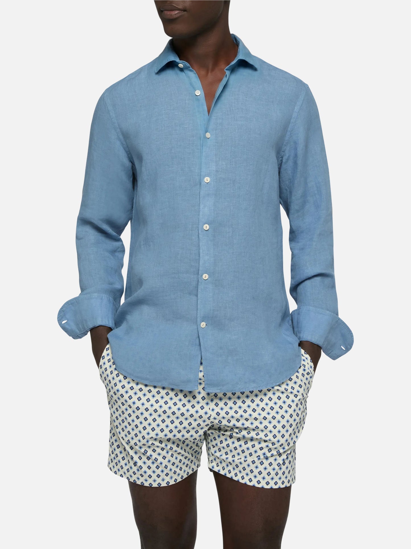 Camicia Pamplona in lino blu polvere
