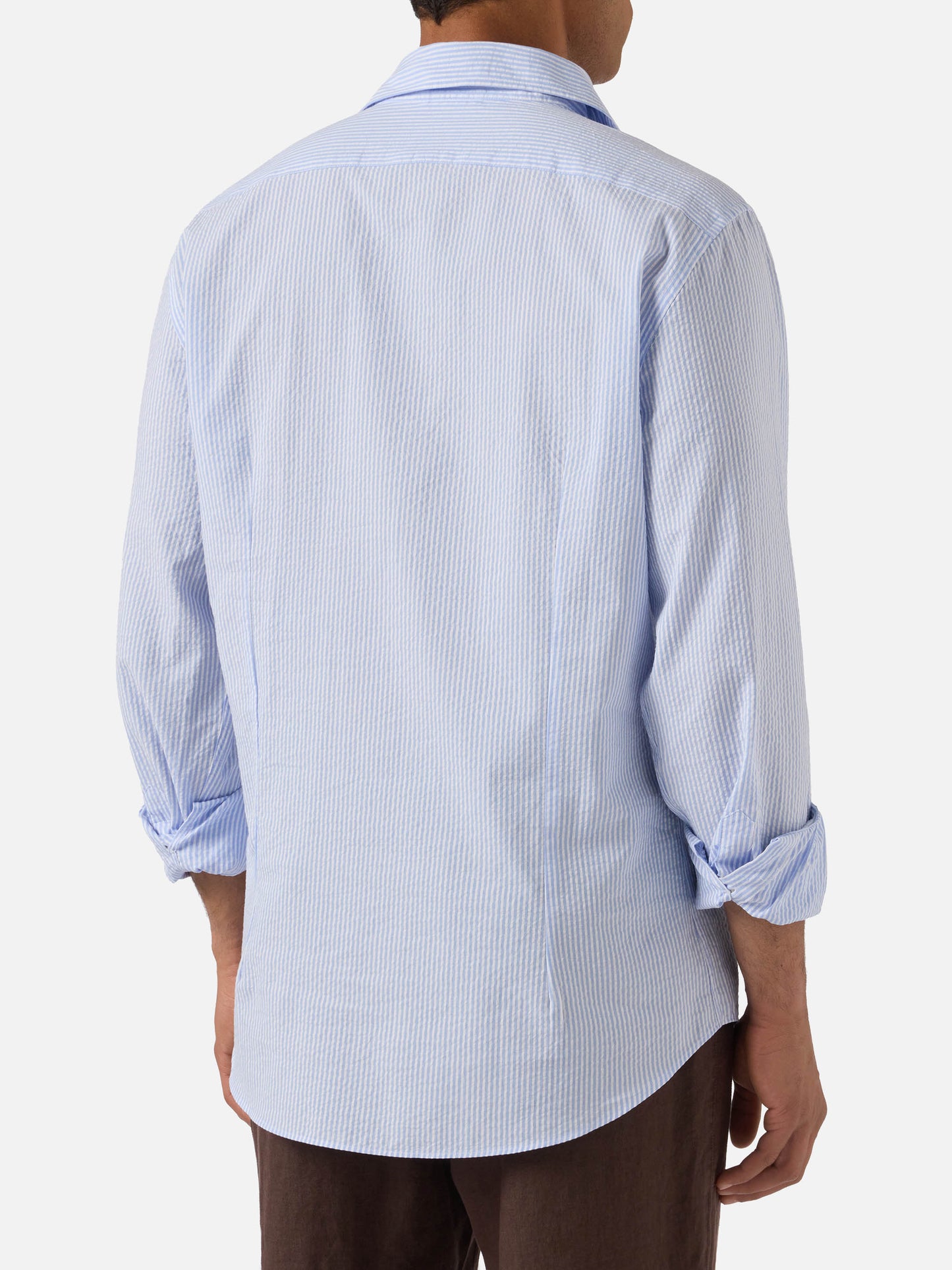 Light blue striped Pamplona shirt in seersucker