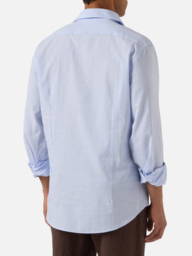 Light blue striped Pamplona shirt in seersucker
