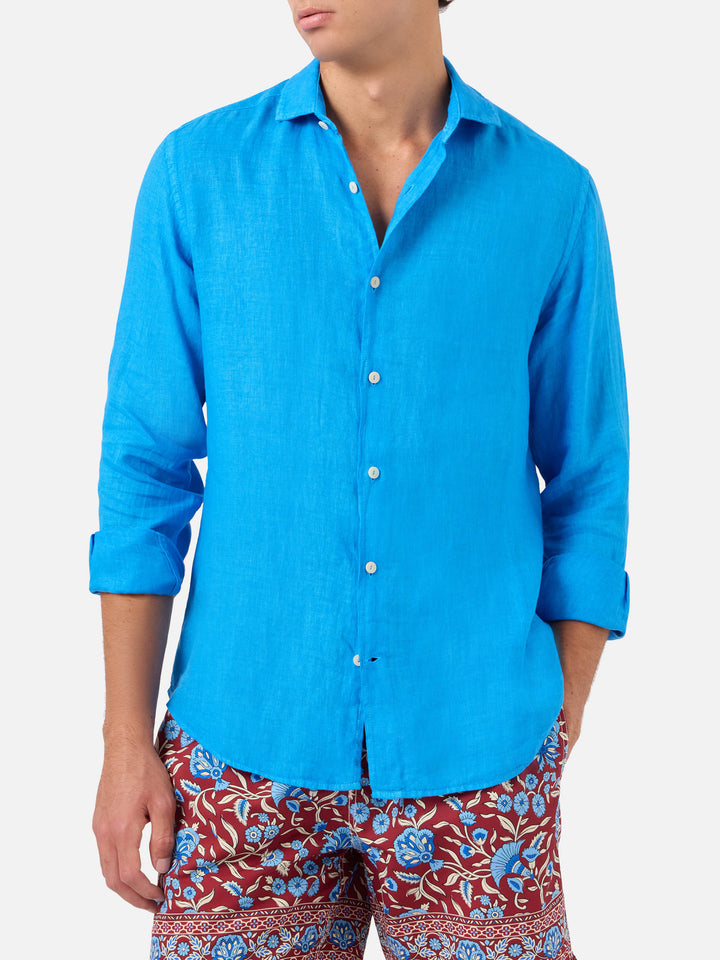 Chemise en lin bluette aquarelle Pamplona 