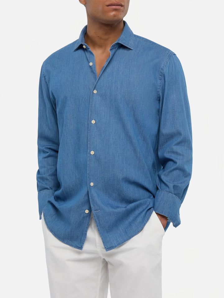 Dunkeljeansblaues Chambray-Hemd Pamplona