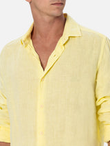 Camicia da uomo in lino giallo pallido Pamplona