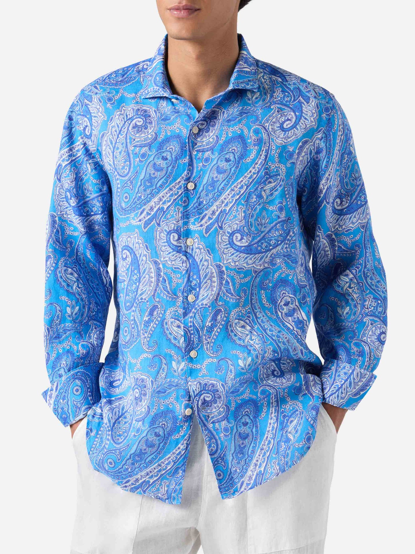 Linen shirt Pamplona with paisley print