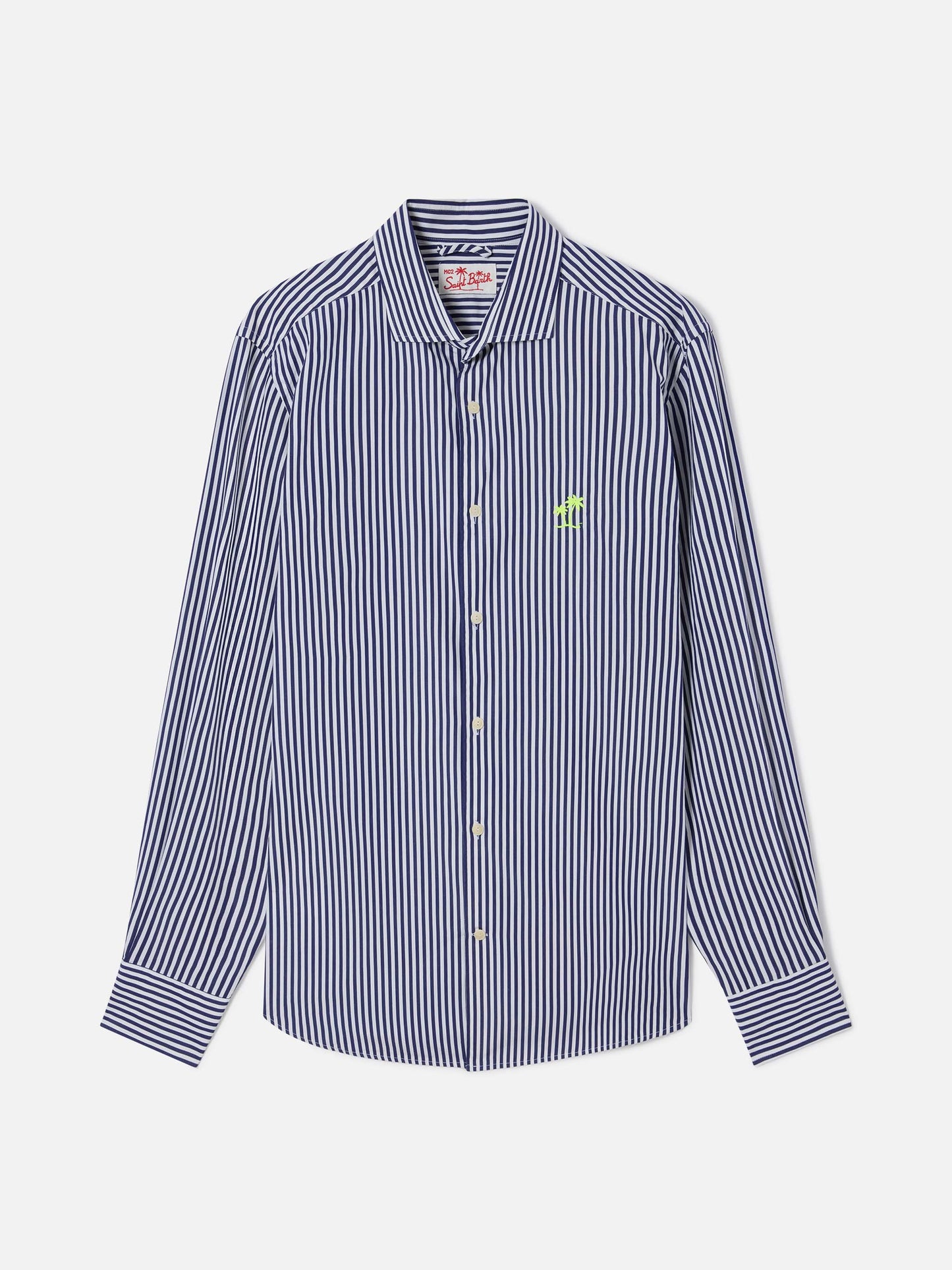 Chemise en coton rayé bleu marine et blanc Pamplona 