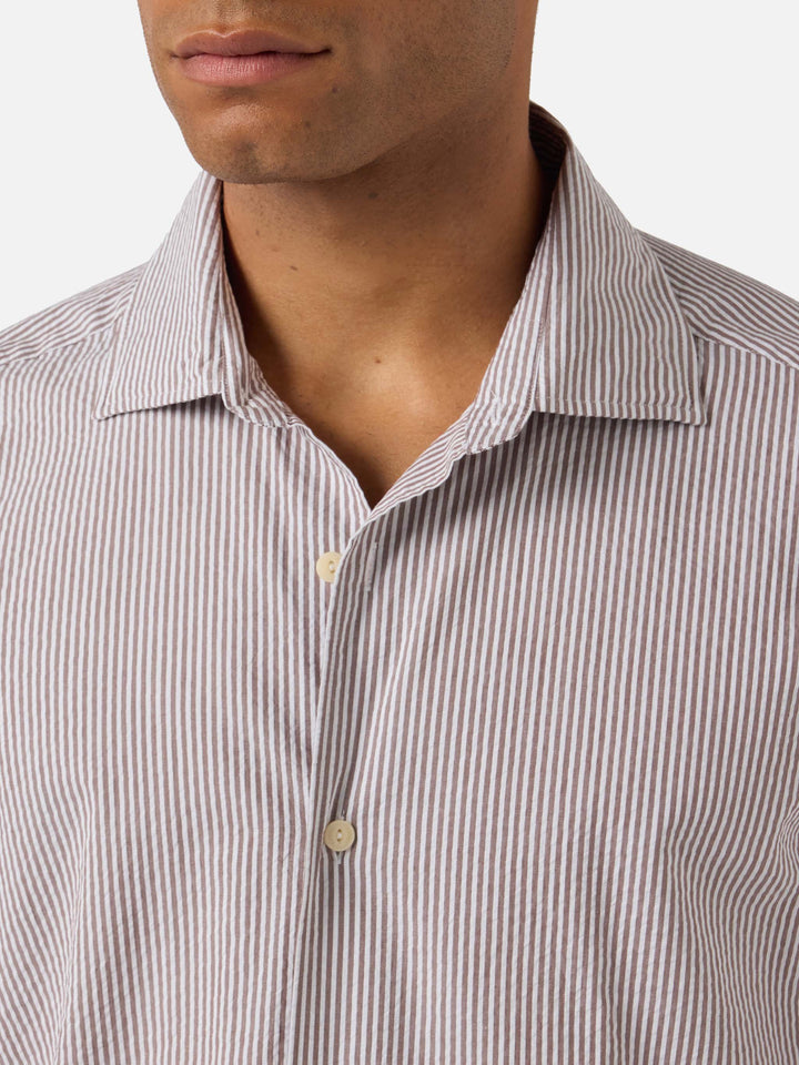 Brown striped Pamplona shirt in seersucker