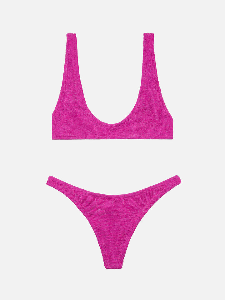 Naomi fuchsia lurex crinkle cheeky swim briefs - Pamy lurex fuchsia tiny crinkle bralette