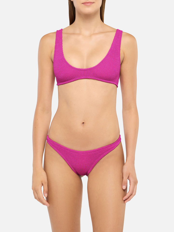 Naomi slip mare cheeky in crinkle lurex color fucsia - Pamy bralette tiny in tessuto crinkle lurex fucsia