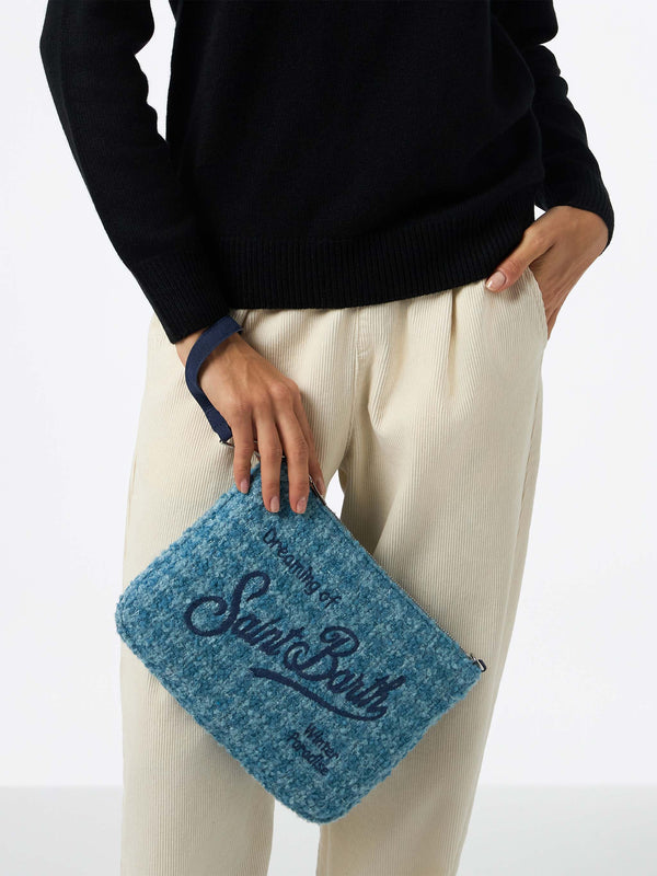 Blue tweed Parisienne pouch with chain