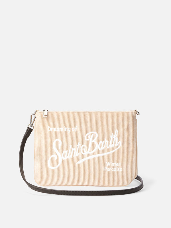 Pouch Parisienne in velluto a coste beige con catena