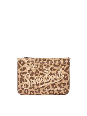 Parisienne Straw effect pouch bag with animalier print