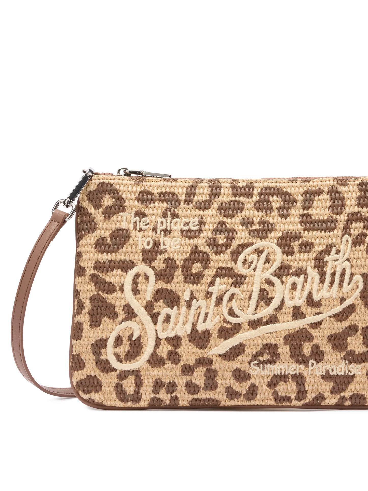 Parisienne Straw effect pouch bag with animalier print