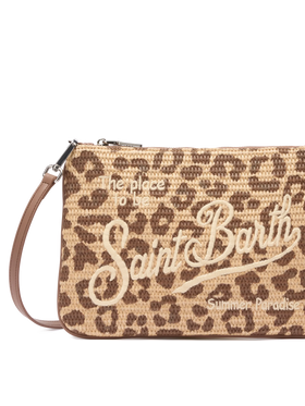 Parisienne Straw effect pouch bag with animalier print