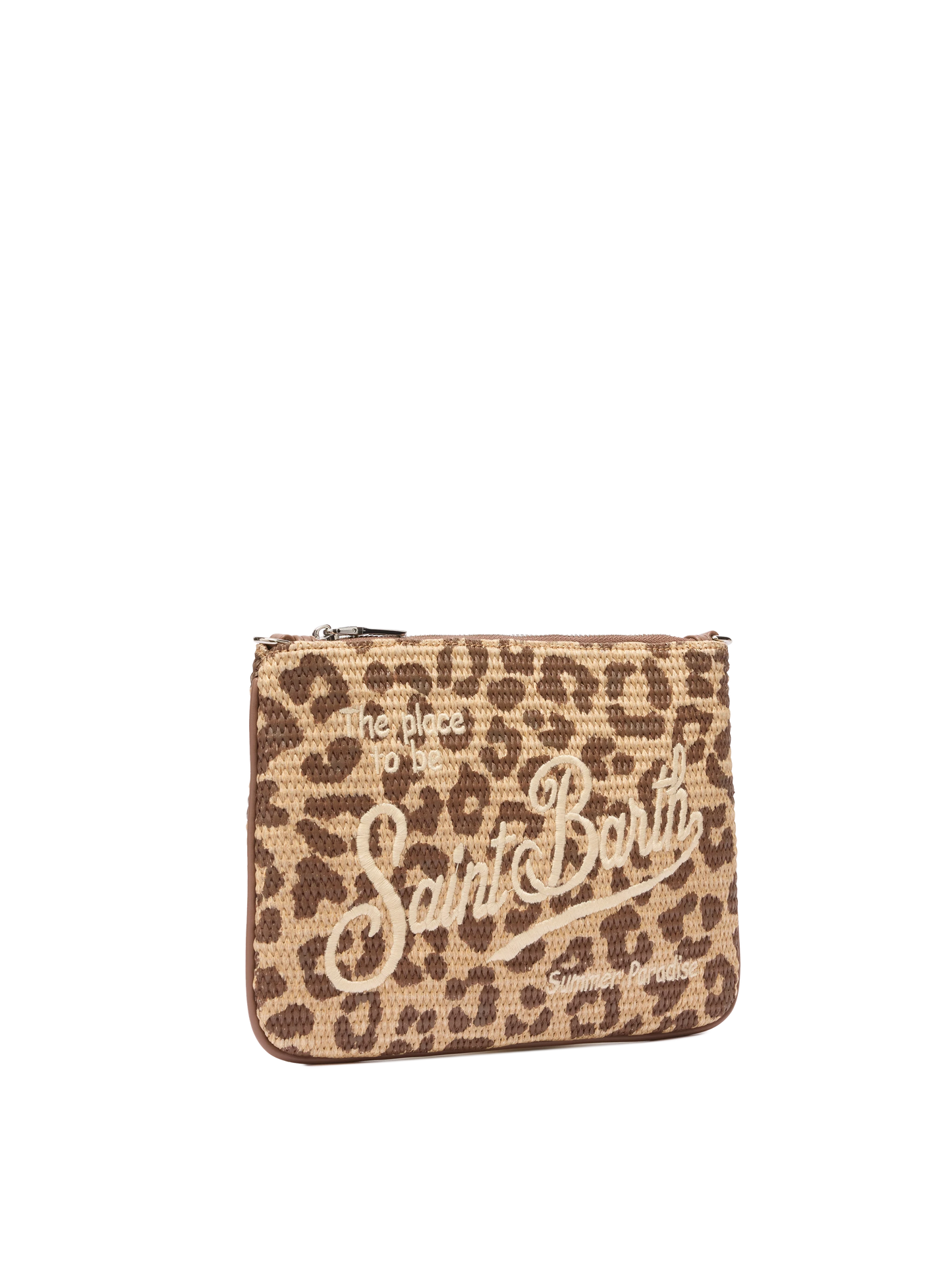 Parisienne Straw effect pouch bag with animalier print
