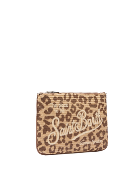 Parisienne Straw effect pouch bag with animalier print