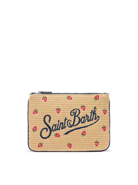 Parisienne Straw effect pouch bag with strawberry print - MC2 Saint Barth