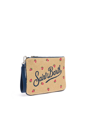Parisienne Straw effect pouch bag with strawberry print - MC2 Saint Barth