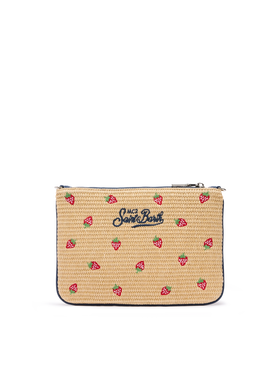 Parisienne Straw effect pouch bag with strawberry print - MC2 Saint Barth
