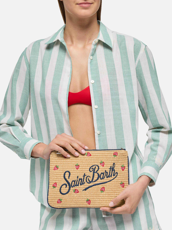 Parisienne – Beuteltasche in Strohoptik mit Erdbeer-Print