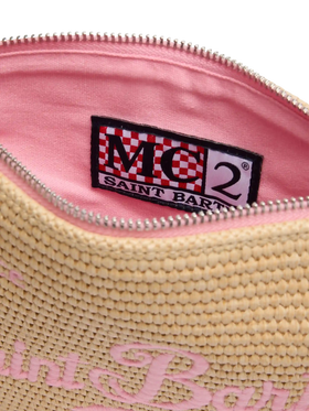 Pochette Parisienne effetto paglia con dettagli rosa