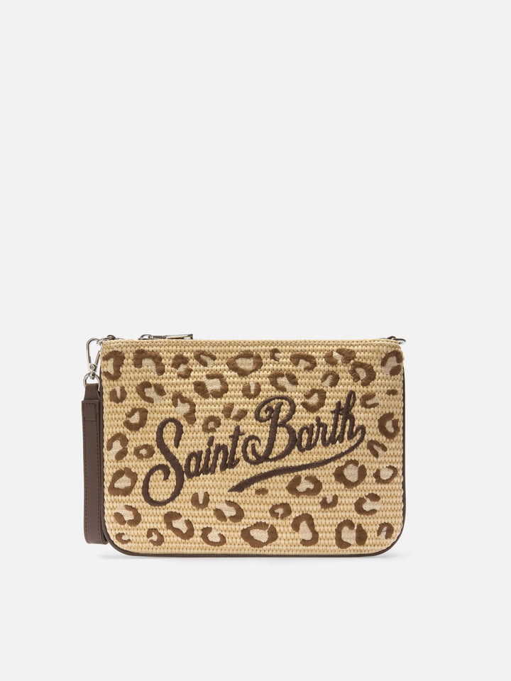 Pochette Parisienne bordada con estampado de leopardo y correa extraíble 