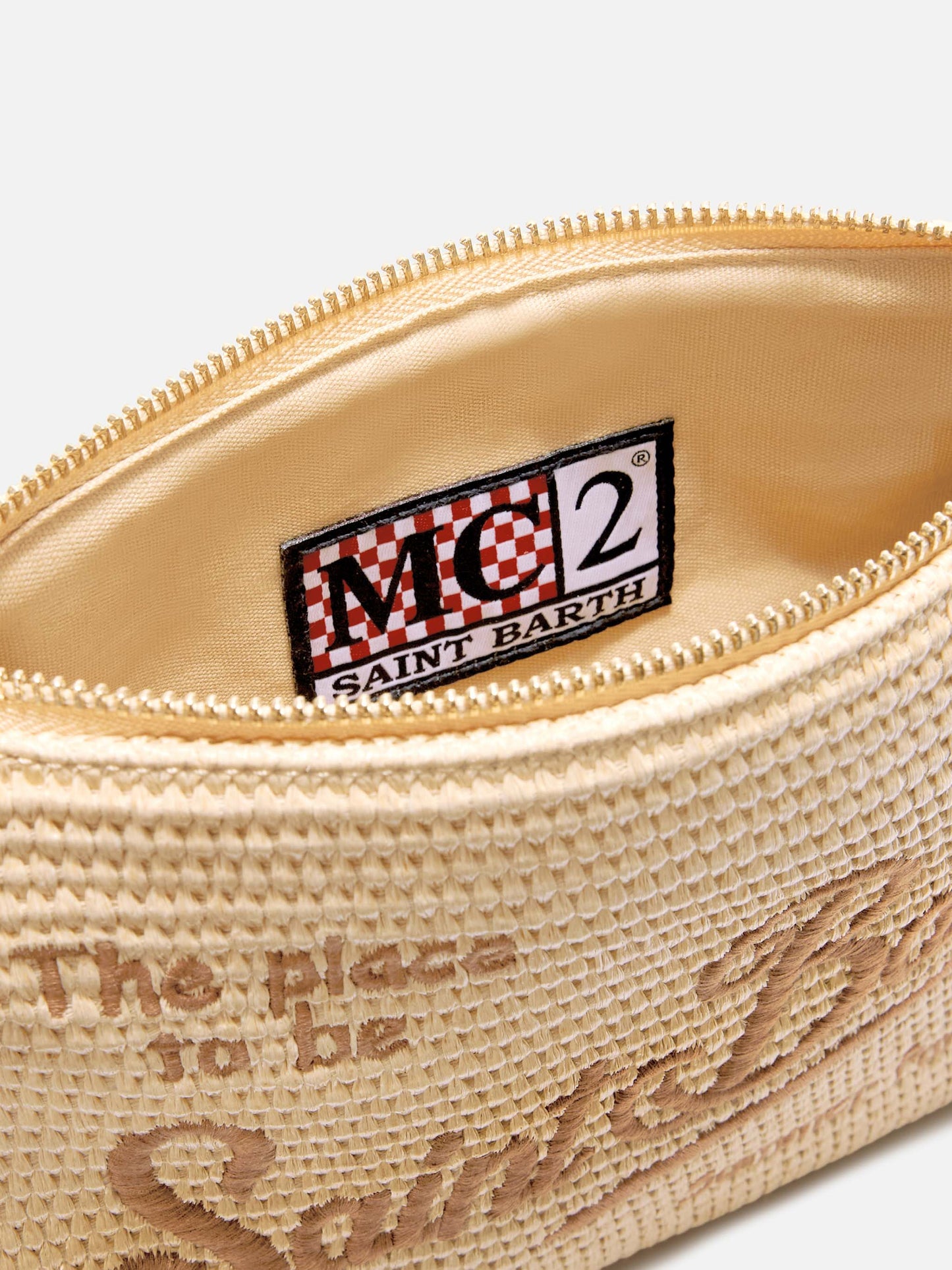 Parisienne solid color pouch with embroidered brown logo and removable strap
