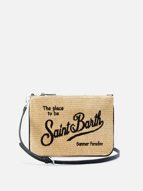Parisienne solid color pouch with embroidered black logo and removable strap