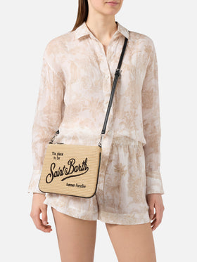 Parisienne solid color pouch with embroidered black logo and removable strap