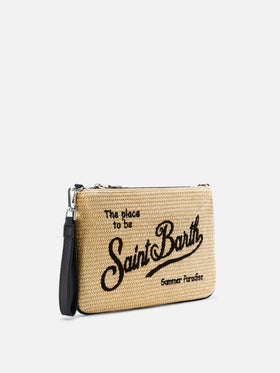 Parisienne solid color pouch with embroidered black logo and removable strap