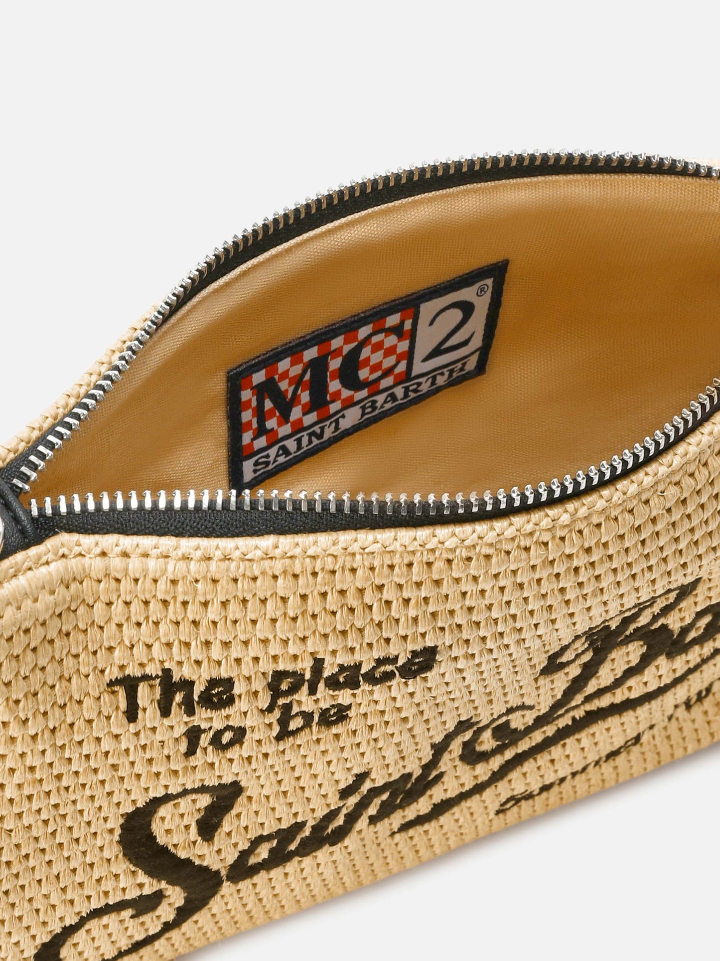 Parisienne solid color pouch with embroidered black logo and removable strap