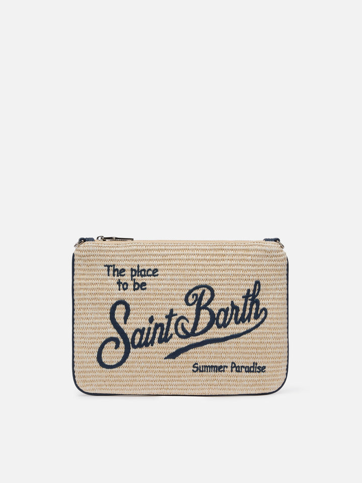 Parisienne Straw effect pouch bag with embroidered logo