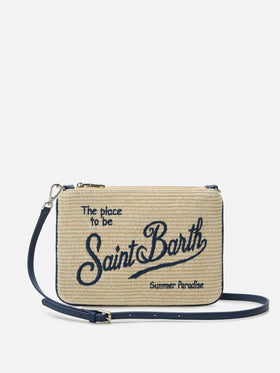 Parisienne Straw effect pouch bag with embroidered logo