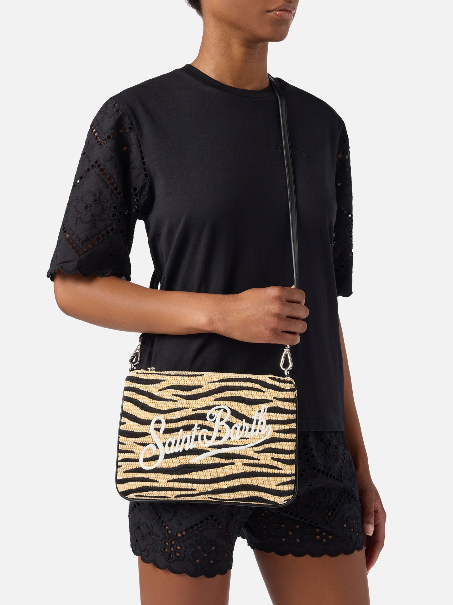 Parisienne embroidered zebra pouch  with removable strap