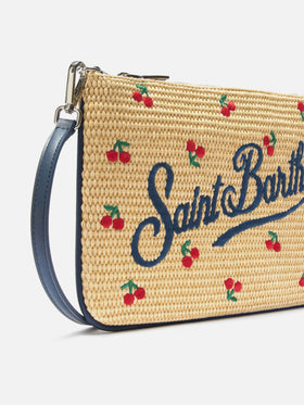 Parisienne embroidered cherries pouch with removable strap