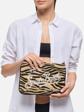 Pochette Parisienne effetto paglia con stampa zebrata