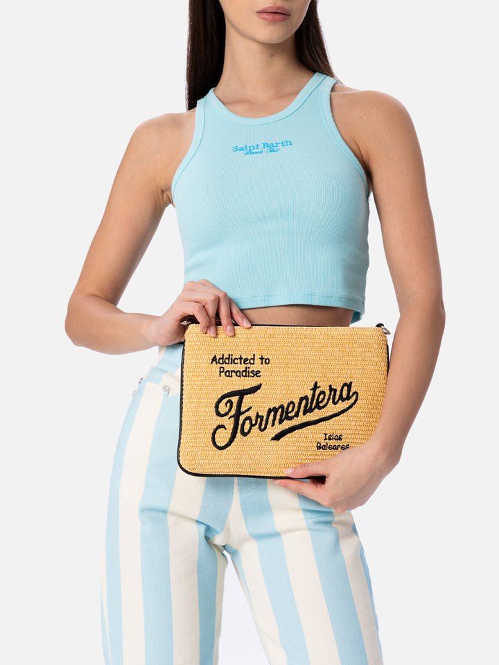 Pouch Parisienne in paglia con ricamo Formentera