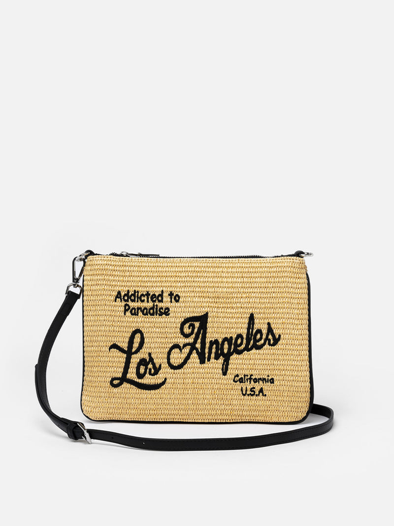 Pochette Parisienne in paglia con ricamo Los Angeles