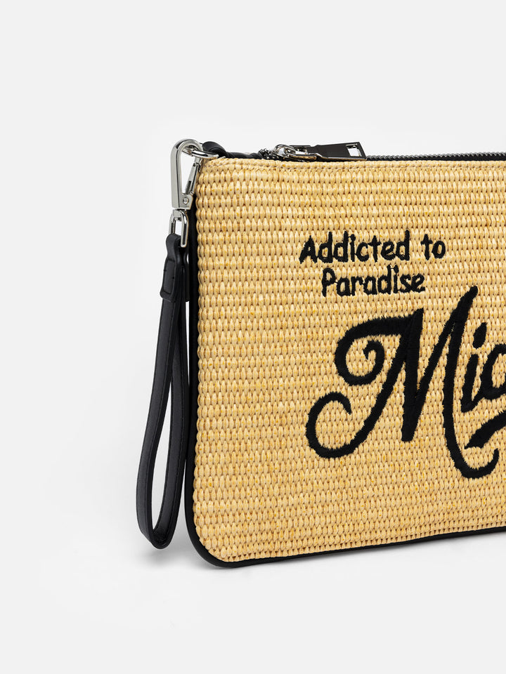 Pouch Parisienne in paglia con ricamo Miami